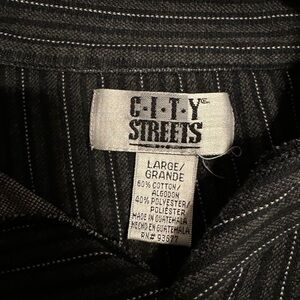city street black and gray striped button up
